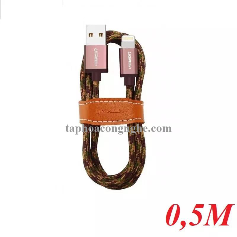 Ugreen 40688 0.5M màu Nâu Cáp Lightning sạc + truyền dữ liệu cho iPhone US247 30040688